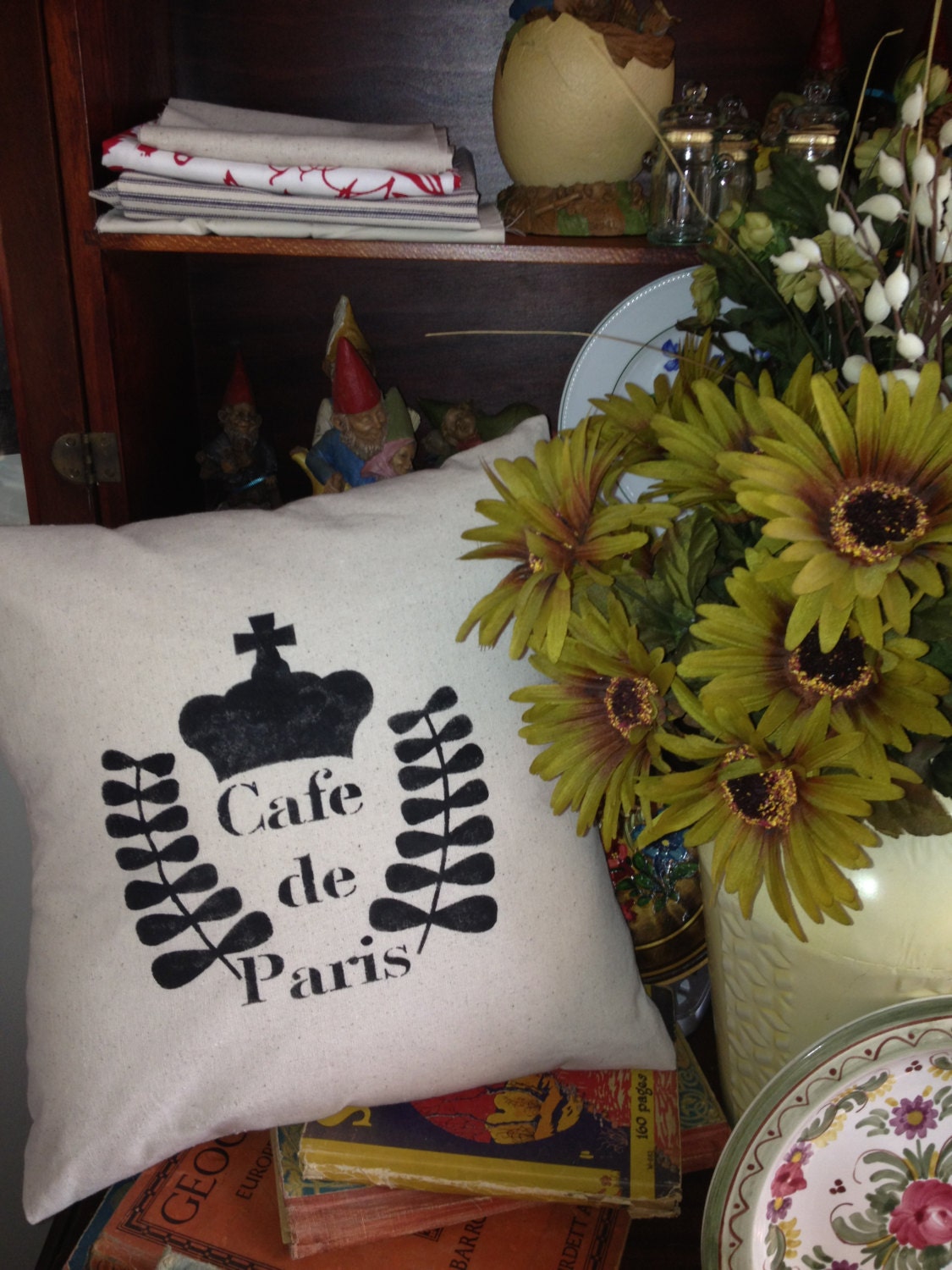 Throw Pillow Cover, Decorative Accent Pillow Cover Cafe de Paris Pillow Cover