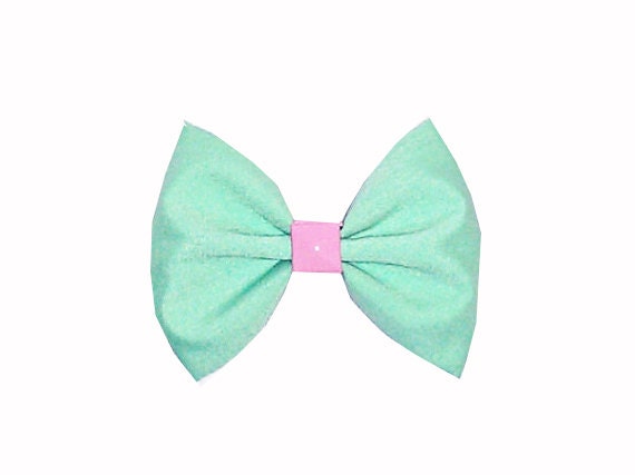 Cute Mini Kitsch Pastel Studded Mint Green Rockabilly Fabric Hair Bow