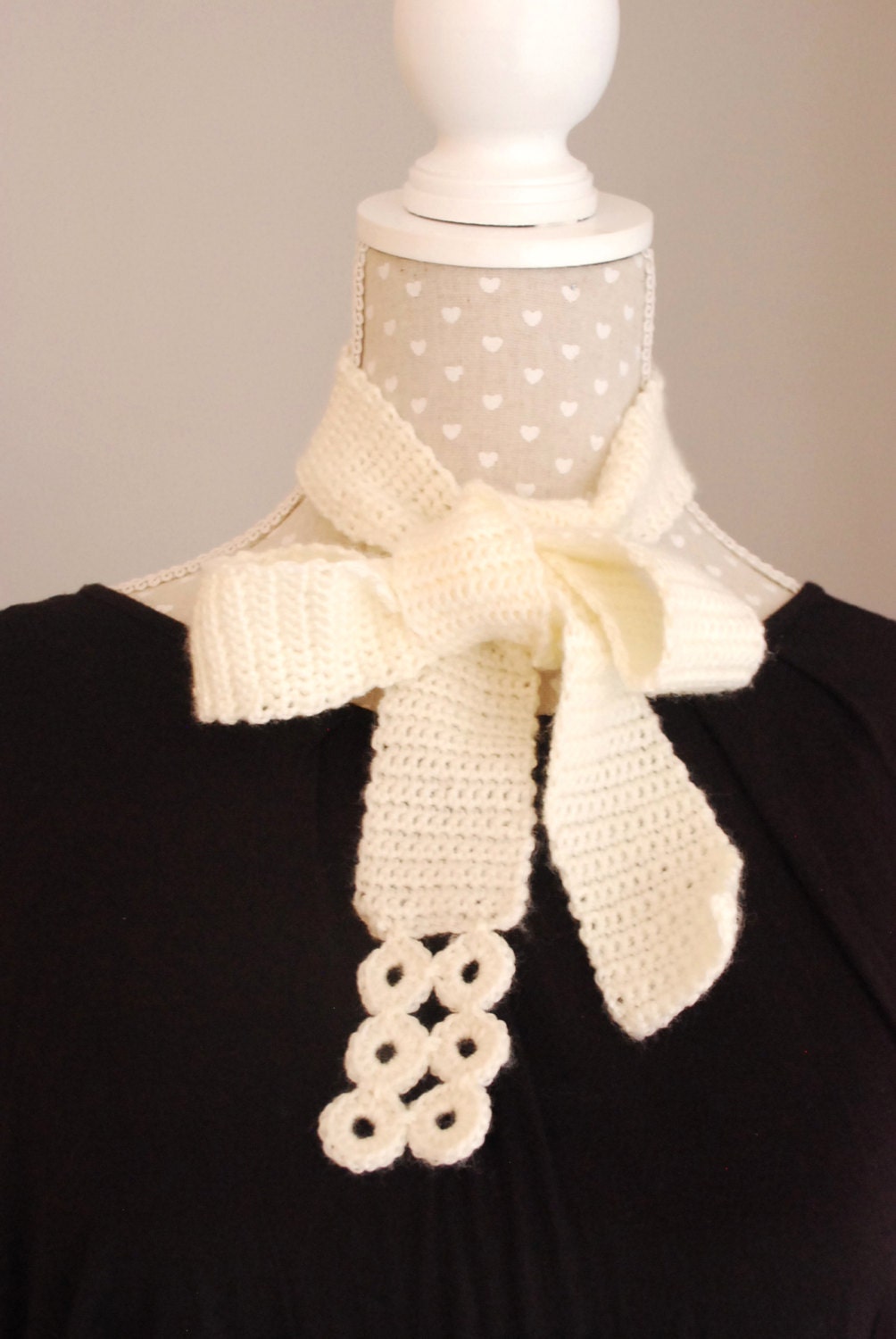 Crocheted Off White Feminine Asymmetric Tie Bow Tie Thin Scarf Spring Fashion Accessories Trends 2013
