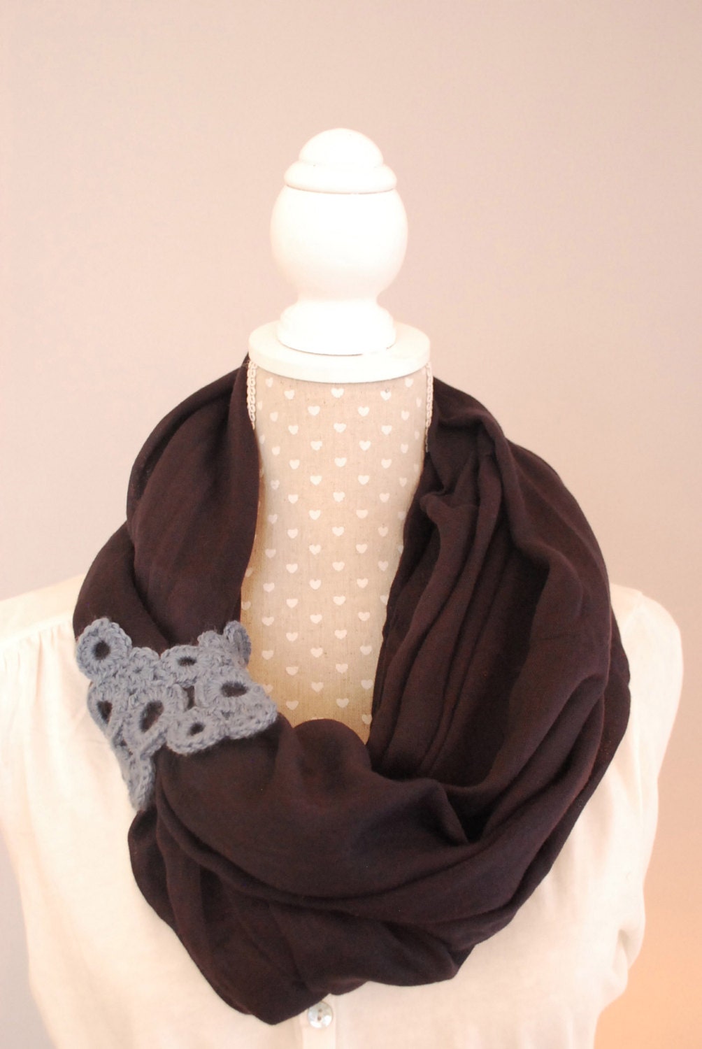 Dark Blue Infinity Scarf Wide Viscose Crochet Ornament Solid Color Circle Loop Scarf