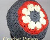 Crochet Pattern for Flower Motif Beret, Tam, PDF File Instant Download