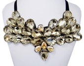 Charming Drop Statement Necklace Pendant, Brown Rhinestone Crystal Cluster Chunky Necklace Choker-125875589