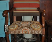 Finely Crafted Vintage/Antique Italian Armchair Reupholstered seat and back in Uniquely Coordinated fabrics of the highest quality.