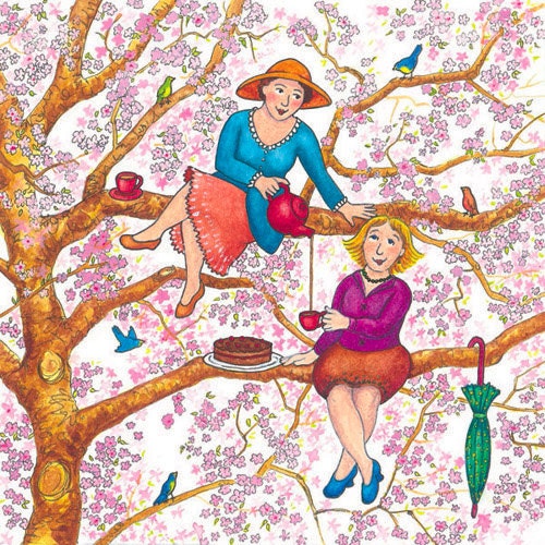 GREETING CARD: BFF Tea in a Tree for Two. From an original illustration