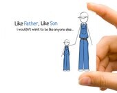 Father's Day, Like Father Like Son, Man, Boy, I Love You, Blue, Greeting Card, Humorous, Funny, Typography, Blank Single Fold Card
