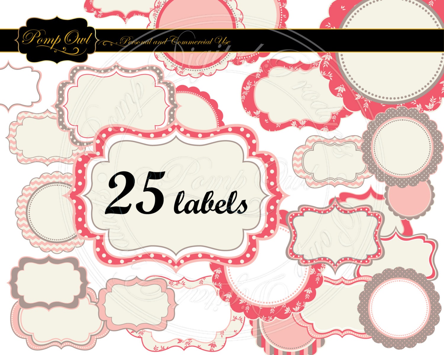 INSTANT DOWNLOAD Frames Labels Digital Clipart Flower Chevron Polka dots Scrapbooking Elements embellishment DIY images graphics po00007-1a