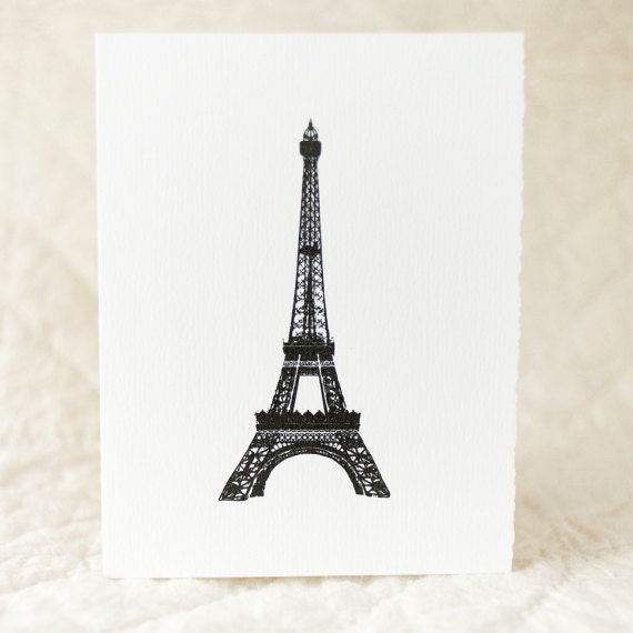 Eiffel Tower Notecards - 4x5 folded note cards, set of 10 with envelopes with vintage illustration, personalization available, Paris