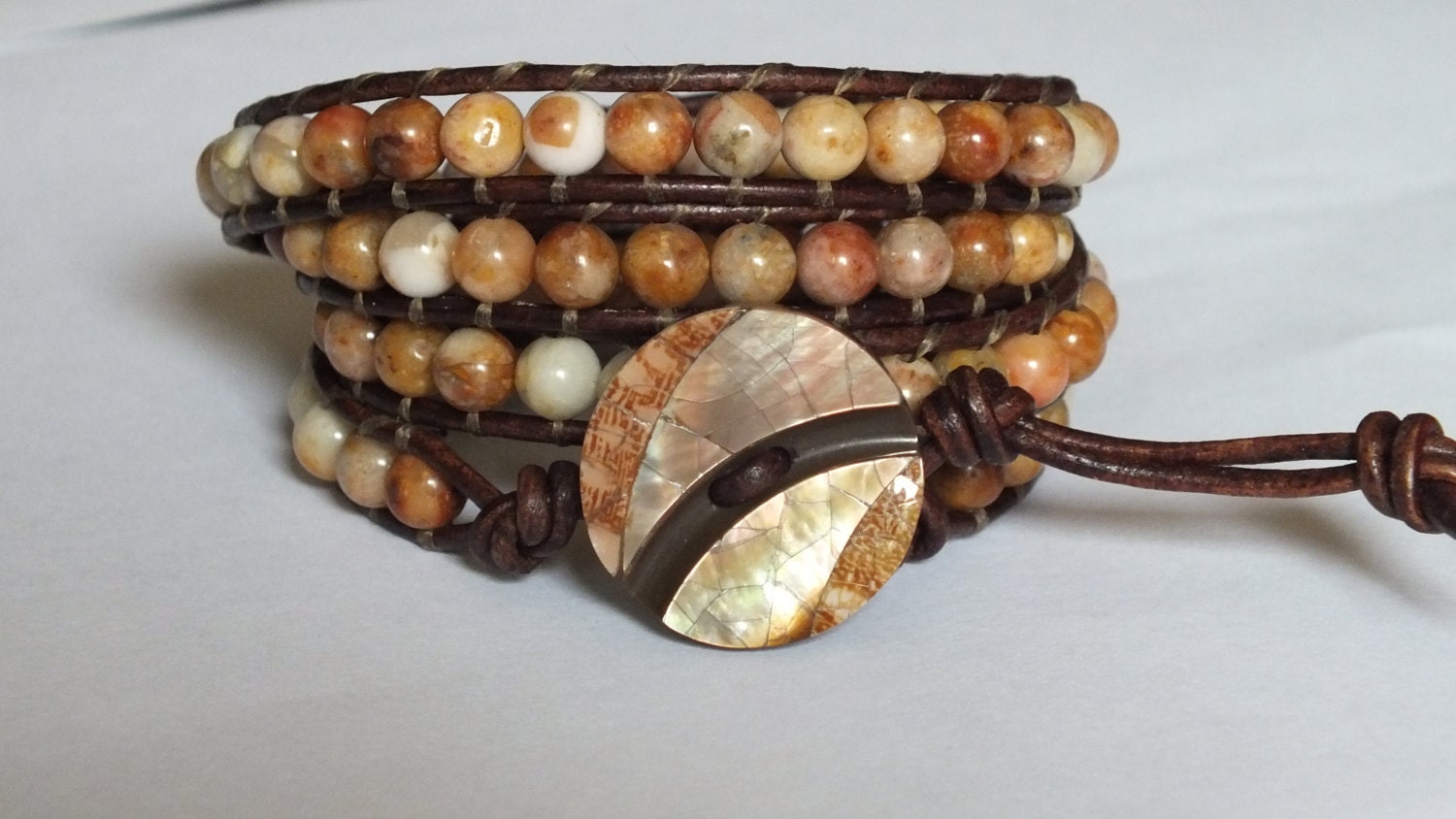 Beaded Leather Wrap Bracelet featuring Morocco Agate, stone bracelet, boho bracelet, semiprecious stone bracelet