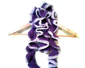 Crocheted Ruffle Scarf, Hand Made Purple Chunky Scarf, Pretty Crochet Gift by Knit Blossom