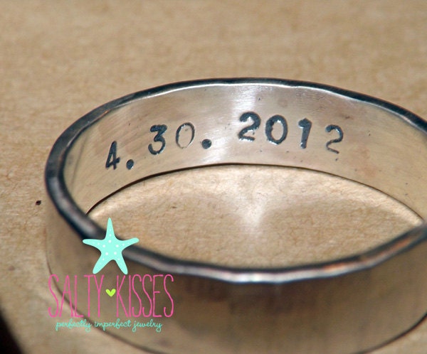 Sterling silver simple solid hammered band ring wedding engagement anniversary men woman secret hand stamped message inside