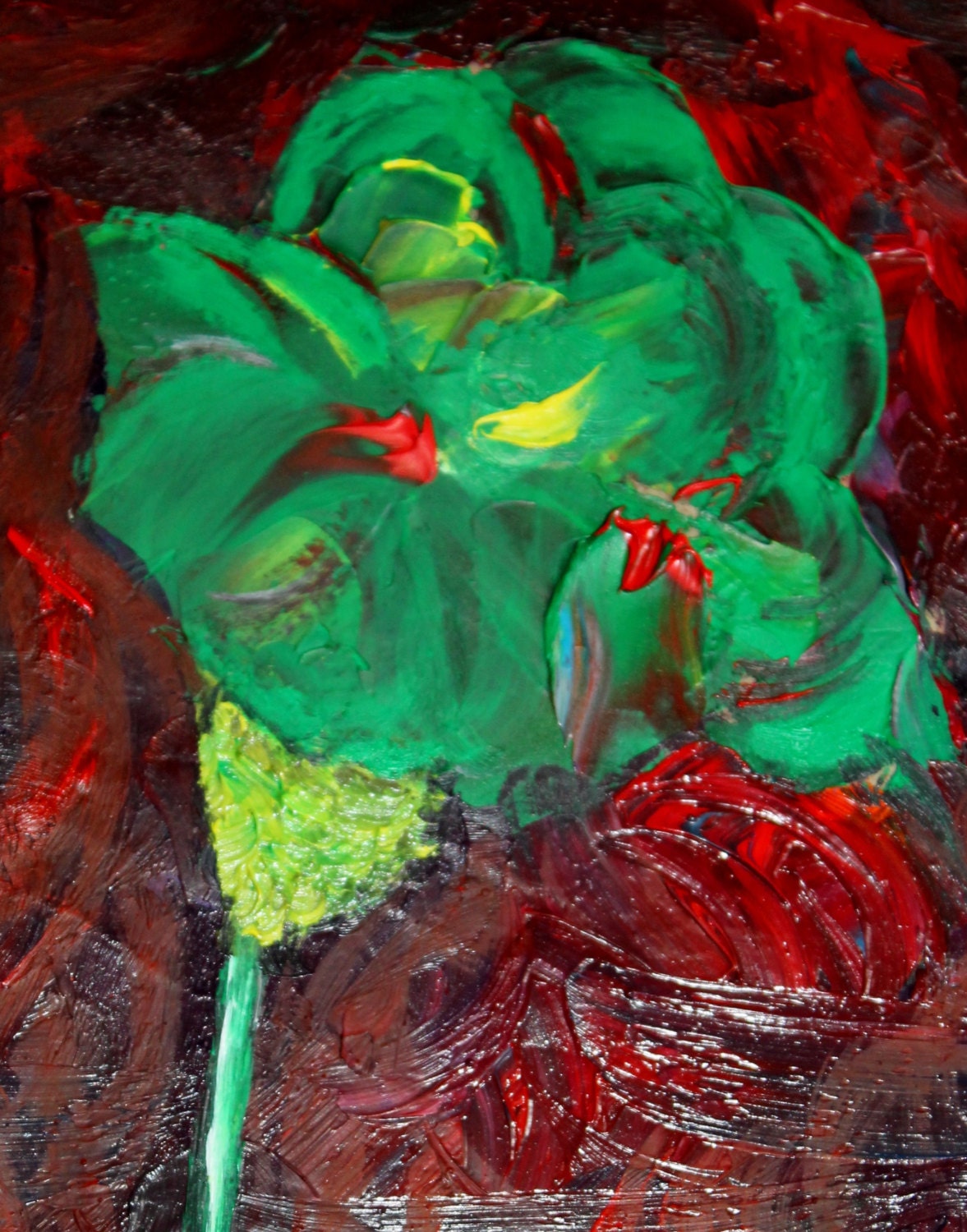 Original  Flower abstract Landscape  oil  painting art  painting canvas  by Lucia Gálvez ,ready to Hang, 30 x 60 cm.