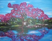 ORIGINAL  pink tree  Oil Painting Landscape Painting Canvas art on gallery wrap canvas Ready to hang by Lucia, 60 x 80 cm