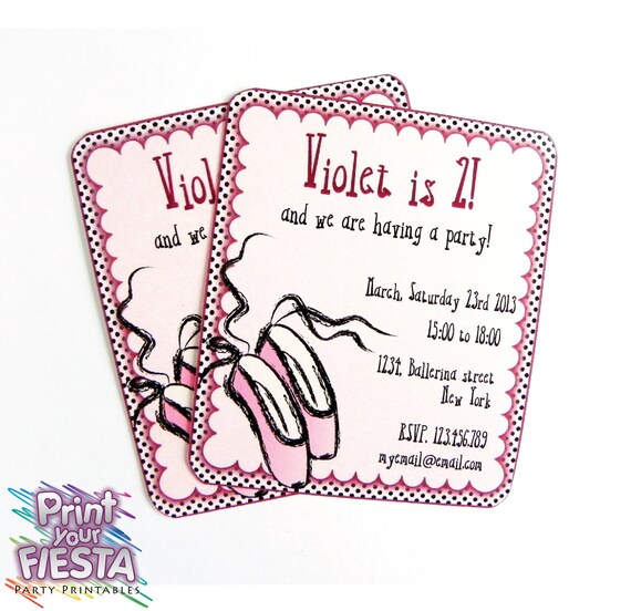 Print Your Fiesta editable digital party set - Ballerina Invitation Cards - PDF file, Free shipping Il_570xn