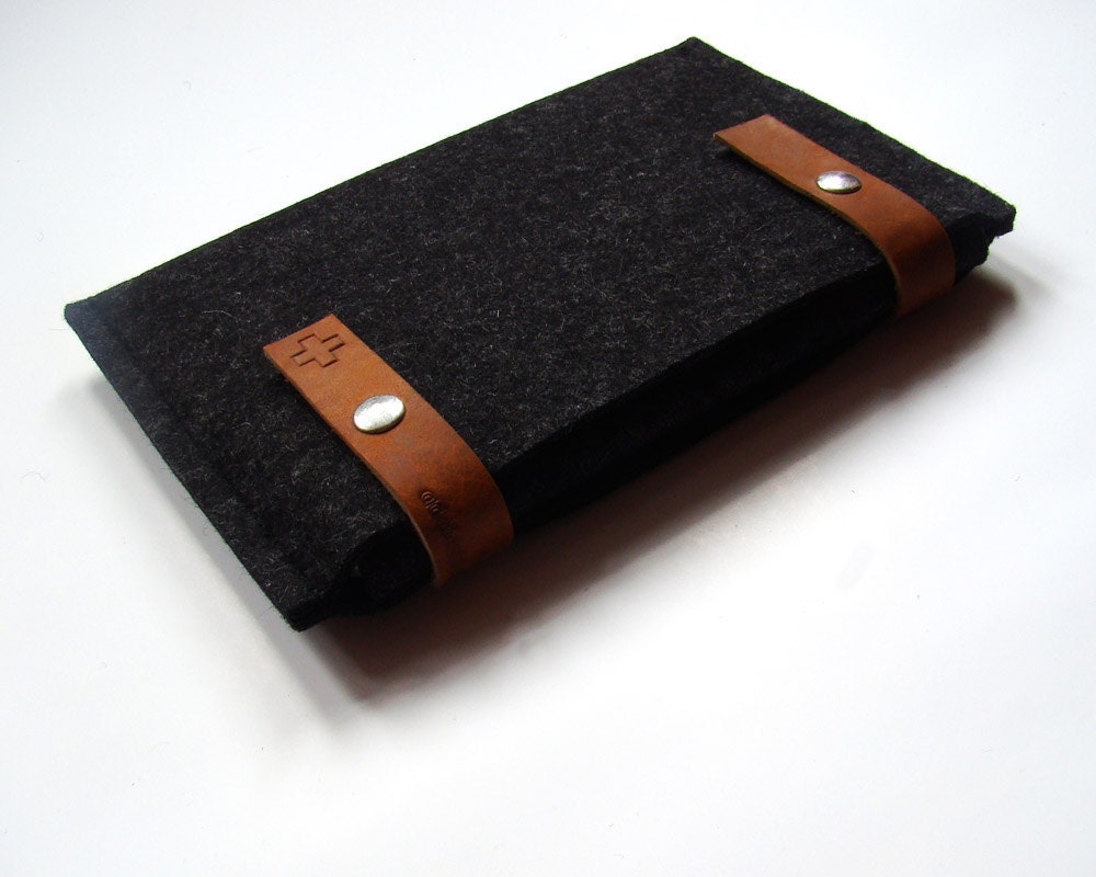 iPad MINI sleeve iPad mini case pure dark grey wool felt leather straps, excellent protection for your iPad mini, antistatic