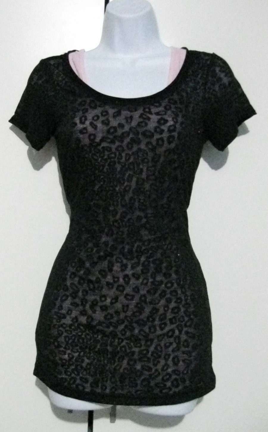 WOMEN's / Plus Size sheer LEOPARD burnout top with wide scoop neckline and fitted style