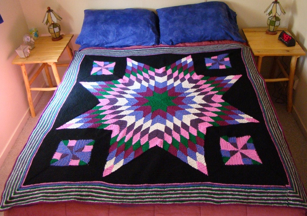 Star Quilt, Handmade Queen Size Quilt Bed Topper - Wool Blanket, Bedding