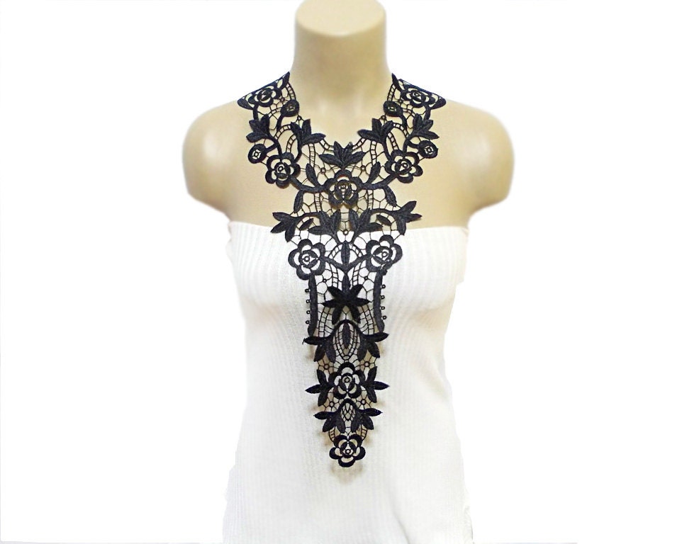 FREE SHIPPING- Black Handmade Cotton Lace Collar, necklace- Gothic Woman Accessories - Black Bib Necklace- Woman Applique - OOAK