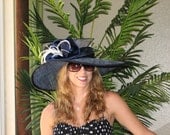 Made to orderKentucky Derby wide brim sinamay hat  with silk flower and feathers for races, wedding or other occasions