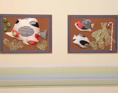Fabulous aquarium- kids art handmade stuffed wall hanging 3D picture decor for children / new born nursery  - vintage style