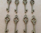 8 Antique Bronze Key Charms