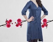 wrap dress, summer spring dress,  party dress, day dress, cotton lycra, kimono sleeve asymmetrical hem, knee dress