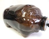 Vintage 5 Gallon Amber Glass Pig Bottle - Libbey Glass Pig Bank Jug  - Collectible Pig Figurine