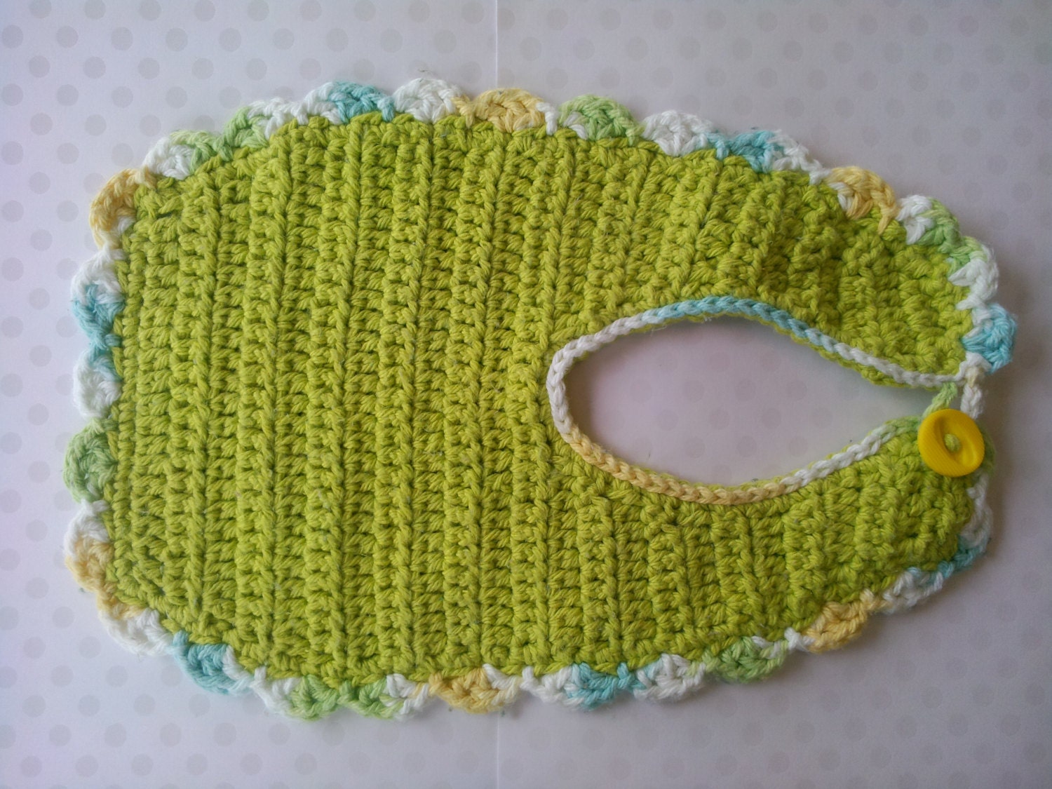 Green, Blue, White and Yellow Crocheted Bib - Great for Boy or Girl and Baby Shower Gift