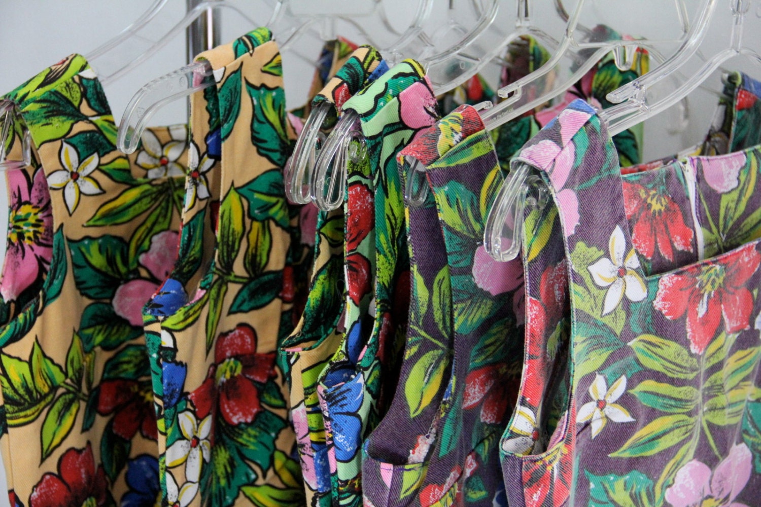 Vintage Dresses WHOLESALE Lot of SIX 1980s Hawaiian Print Shifts DeadStock