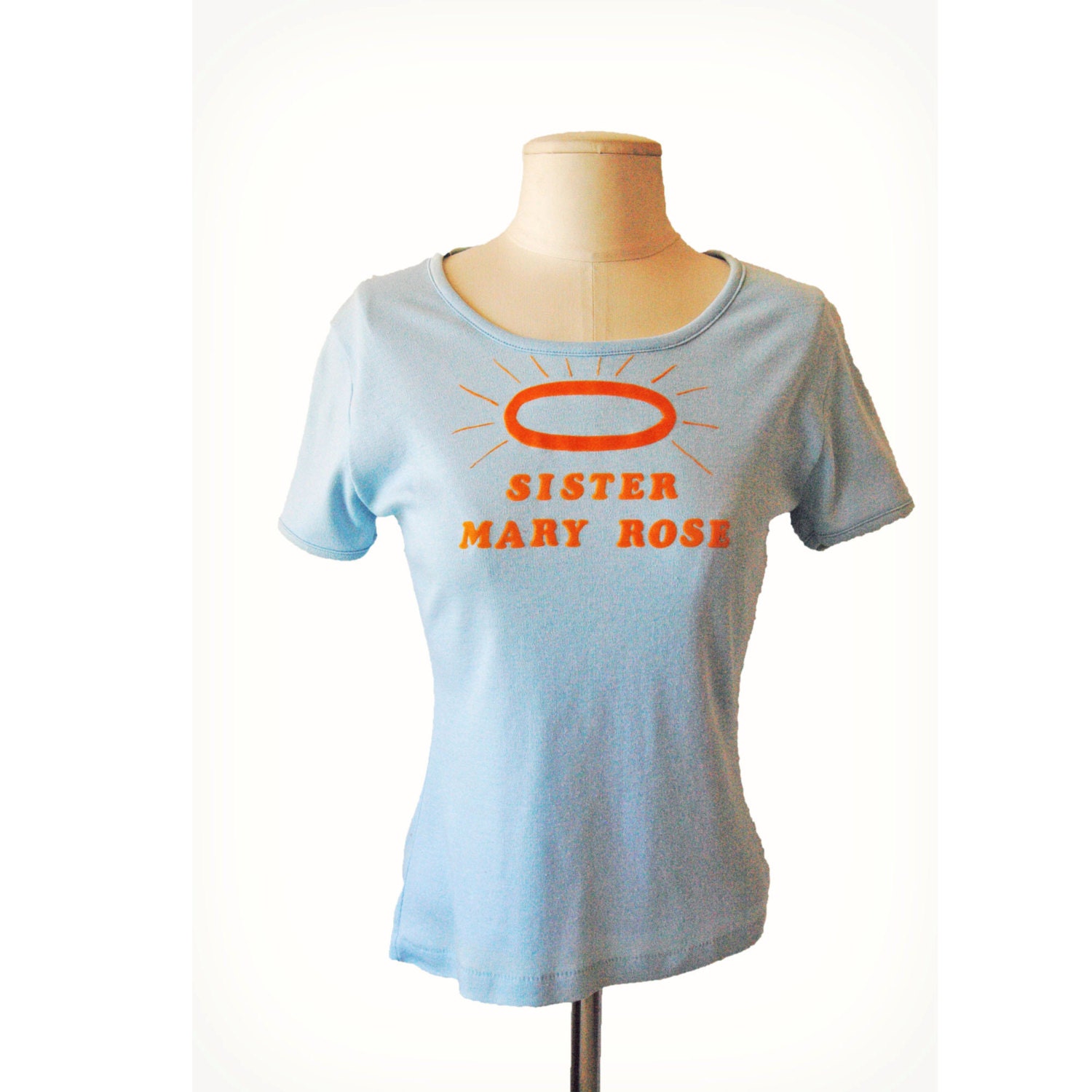 Vintage Sister Mary Rose Light Blue T-shirt Small XS Catholic Religious Humor 70s 80s 1980s