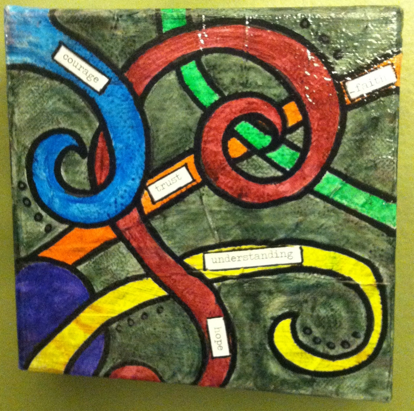 Funky colorful art original painting mixed media canvas painting faith trust hope