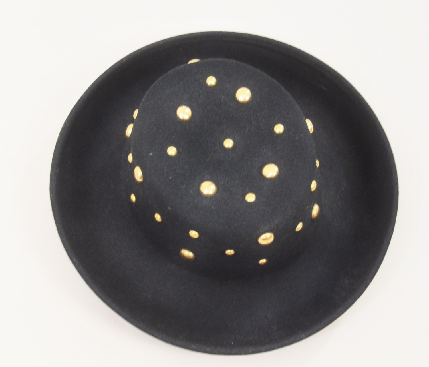 vintage 80s black wool felt gold studded hipster indie western boho festival grunge top hat