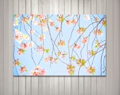 Cherry Blossoms and Branches - Canvas Gallery Wrap Photograph- 16x24 Photo on Canvas - Flower Photography - Pink, Blue and Green
