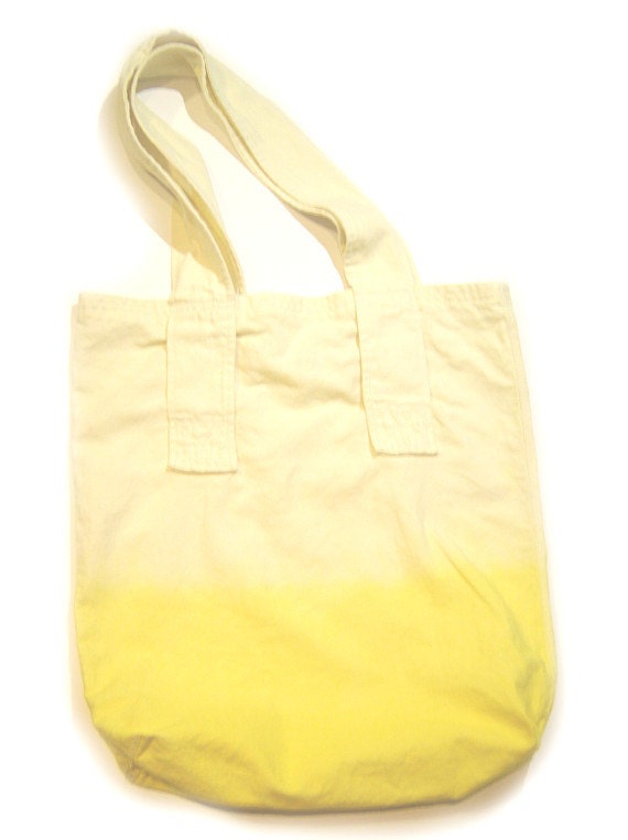 cream to yellow ombré dip dye - canvas - women - tote - one of a kind - handmade