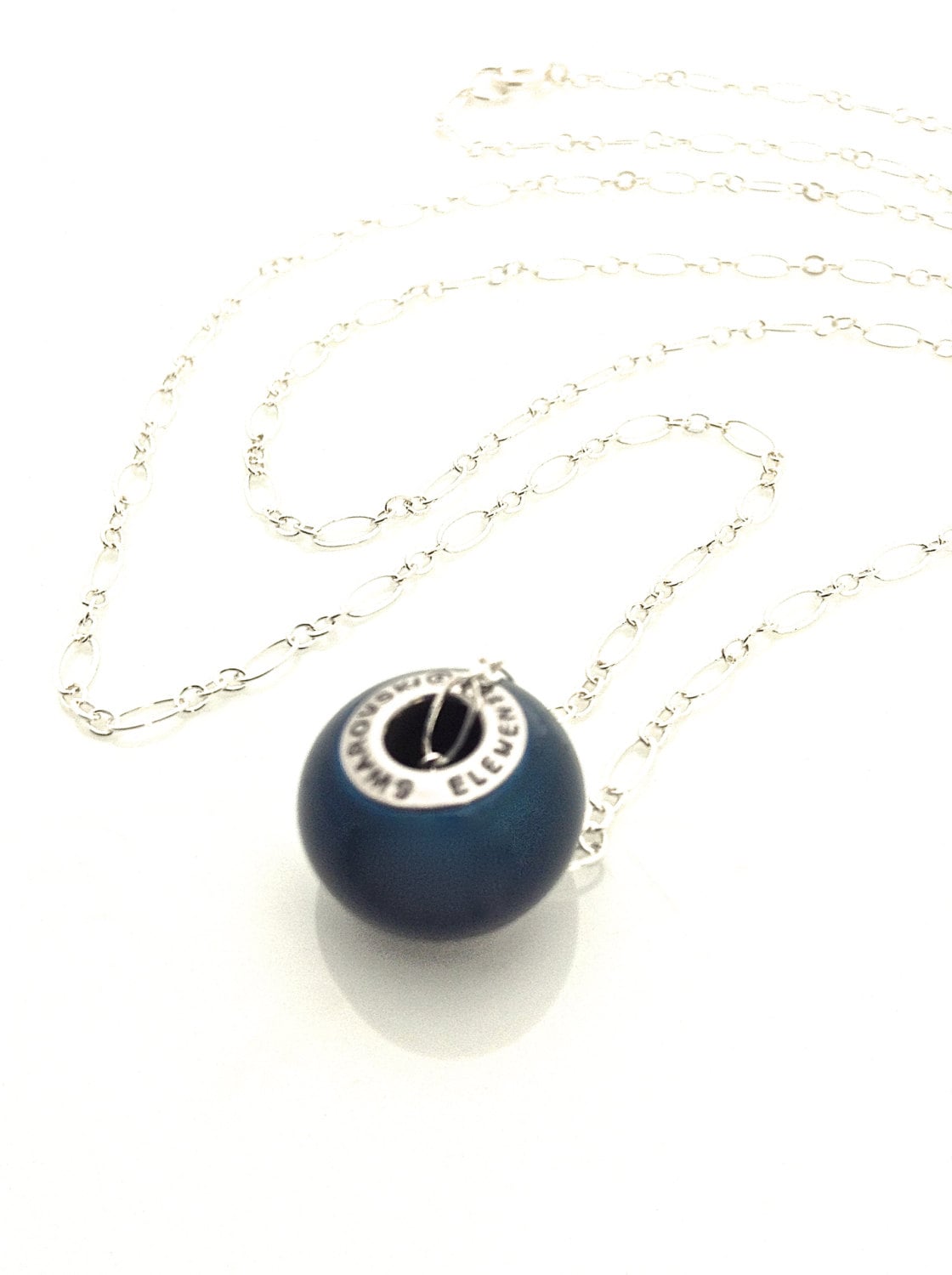 Dark Blue Necklace, Navy Blue Necklace,  Dark Teal Necklace, Simple Pearl Pendant, 24 inch Silver Chain, Vegan Necklace - UrbanClink