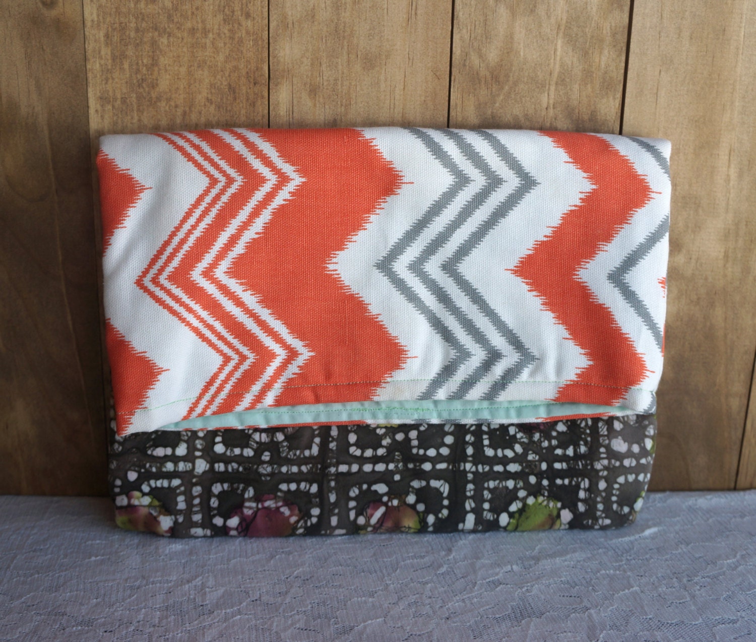 Foldover Clutch, Zig-Zag, Orange, White, Gray, Black, Turquoise, Mint, Green, On the Go