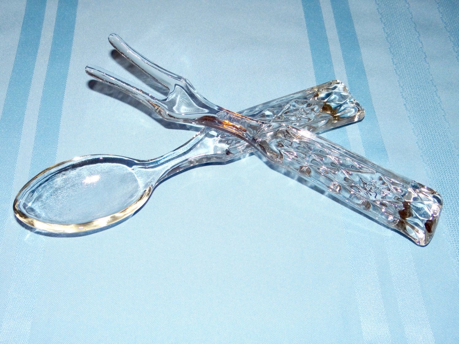Vintage Glass Fork and Spoon Set Anchor by TimelessTreasuresbyM