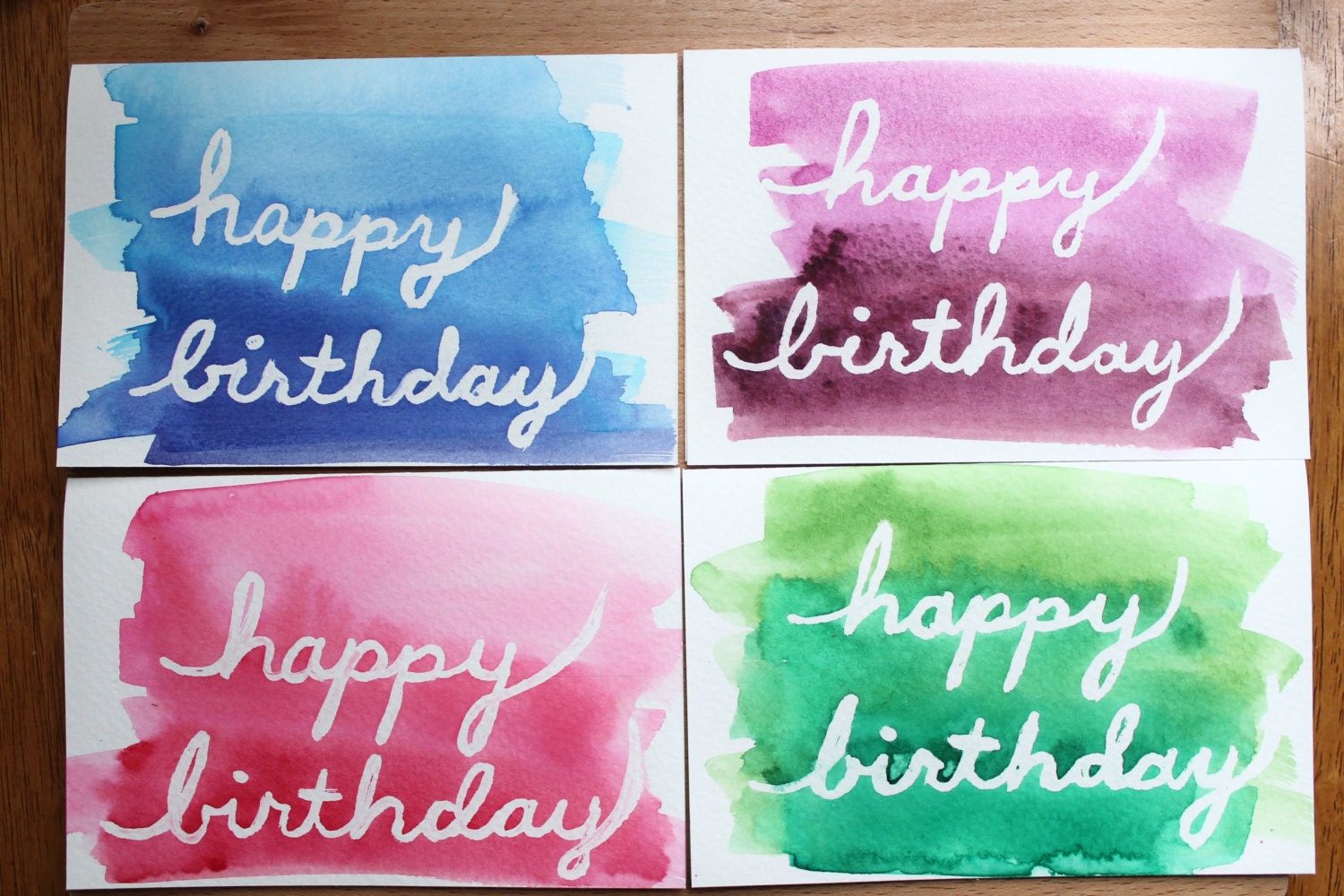 Watercolor Birthday Cards Set of 4 with Envelopes // original birthday paper goods