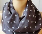 Stars - Dark gray chiffon scarf. Fashion infinity scarf Infinity scarf. Loop scarf. Circle scarf. Women Scarf. Gift