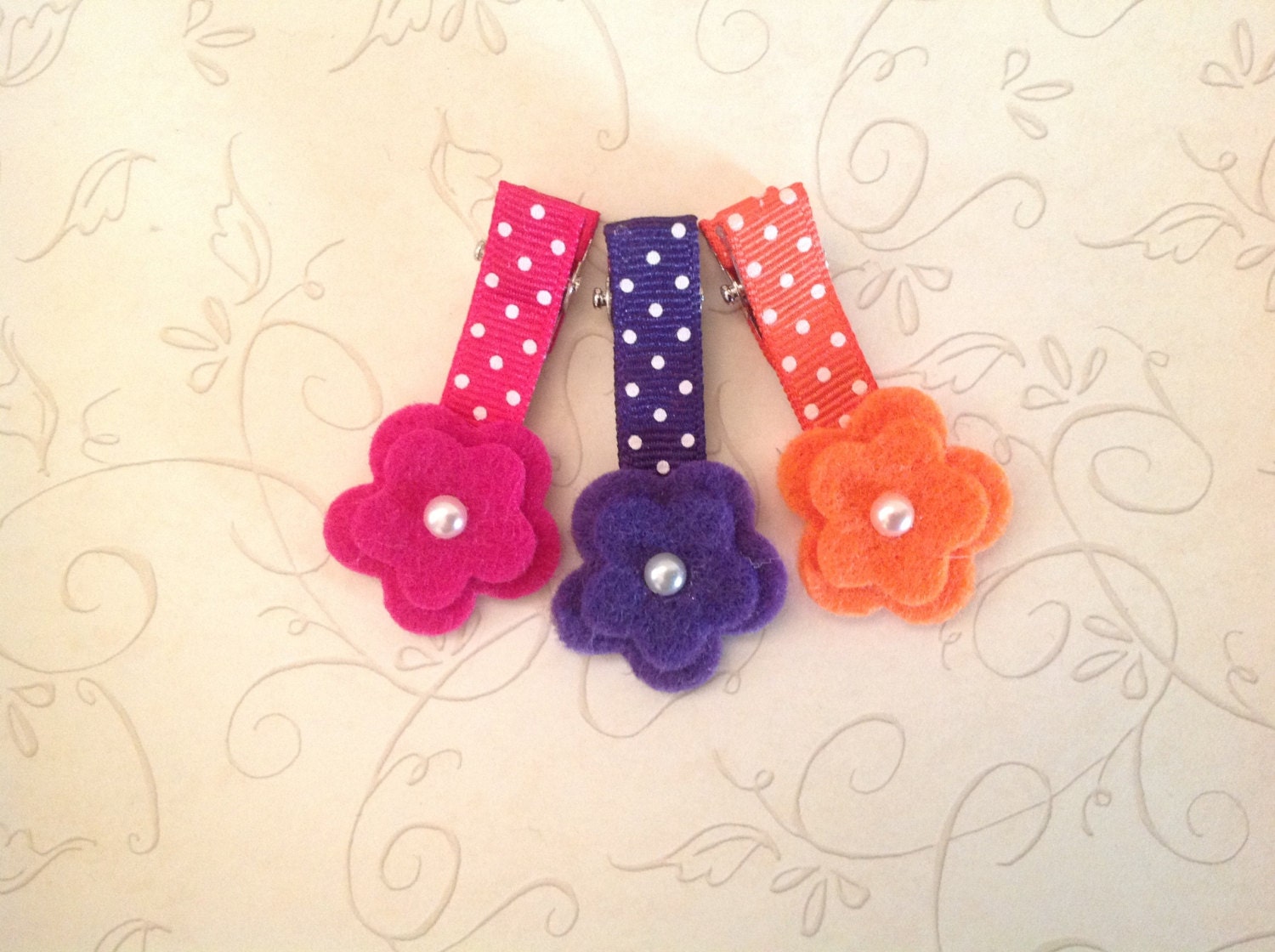 Toddler Hair Clip, Girls Hair Clip, Infant Hair Clip, Children Hair Accessory Purple, Hot Pink, Orange Wool Felt Flower Hair Clip -BL123