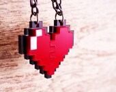 Pixel Heart Zelda Acrylic Plastic Pendent necklace for couple and gamer 8 bits design for couple and gamer