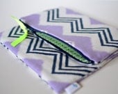 Oversized Foldover Clutch in Lilac and Navy Chevron/Ikat, Navy Zipper