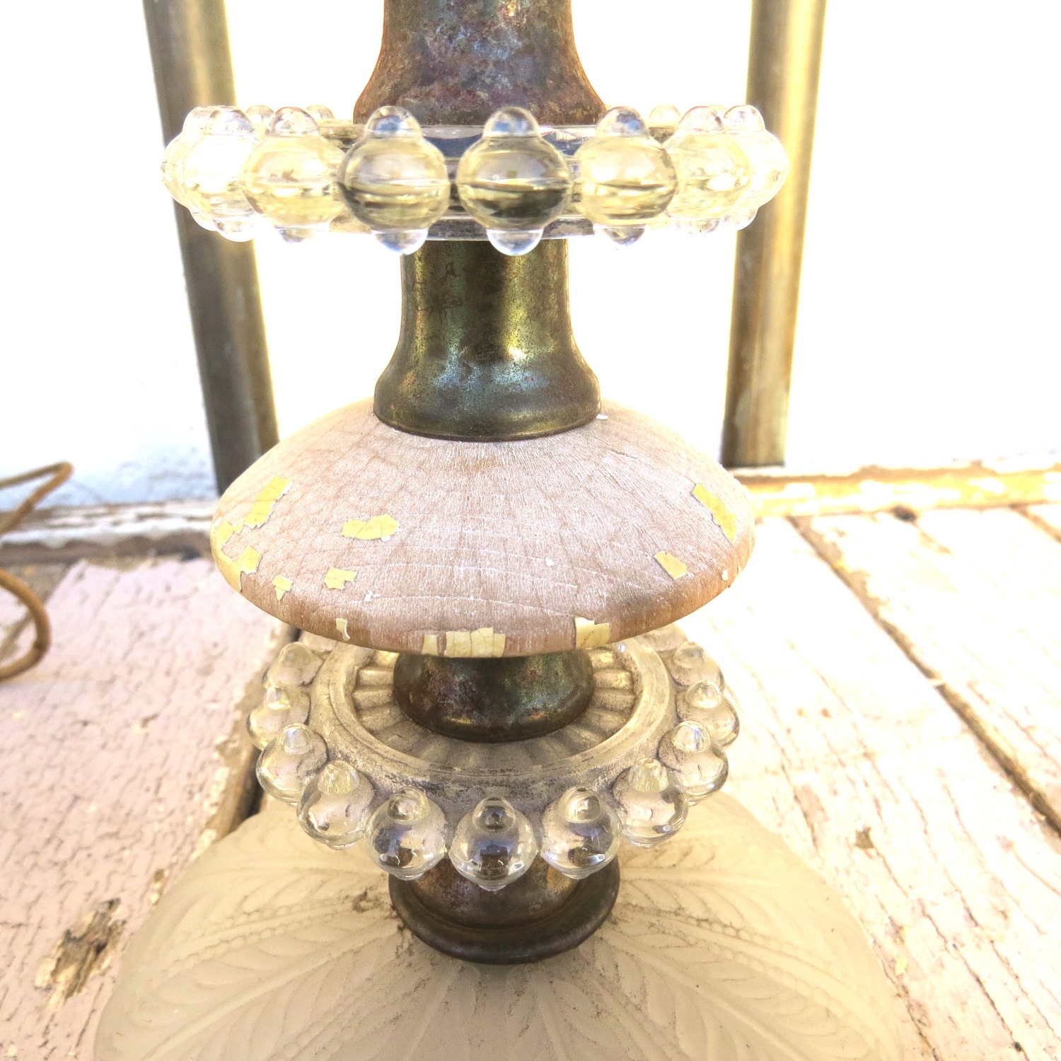 Pair of salvaged lamps circa 1940's with Candlewick style glass spheres