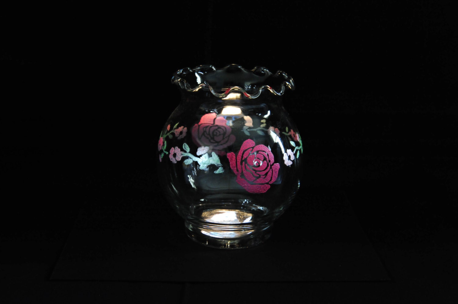 6" candle holder vase with hand painted flowers. Item 006
