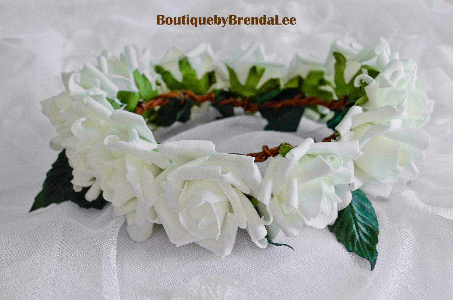 White foam rose head wreath/garland/whimsical/bride/bridesmaid/girl/big/circlet/halo/flower crown/woodland/hair ring/ivory cream white/pink