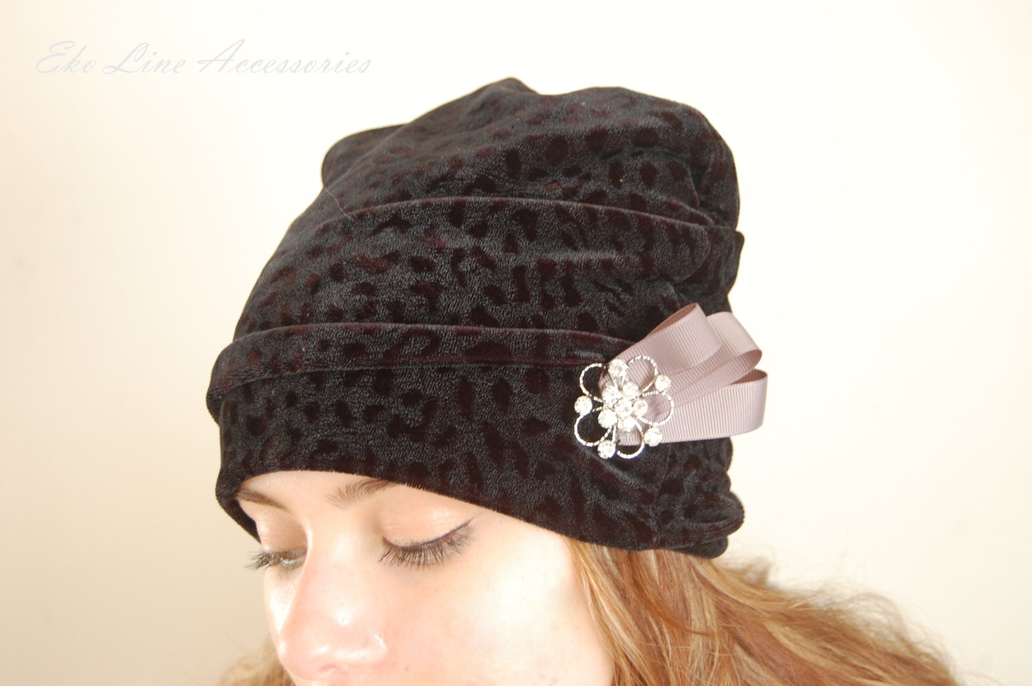 Animal Print Hat.  Women Hat. Winter Accessories- Fall Fashion. Black Hat. Two Lairs Hat. One of The Kind.