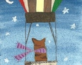 Hot Air Balloon, Original ACEO, (not a print), OOAK, mixed media collage, miniature art, adventure, uk