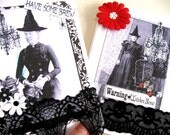 2 Witch Collage Card - Blank all occasion Red, White, Black