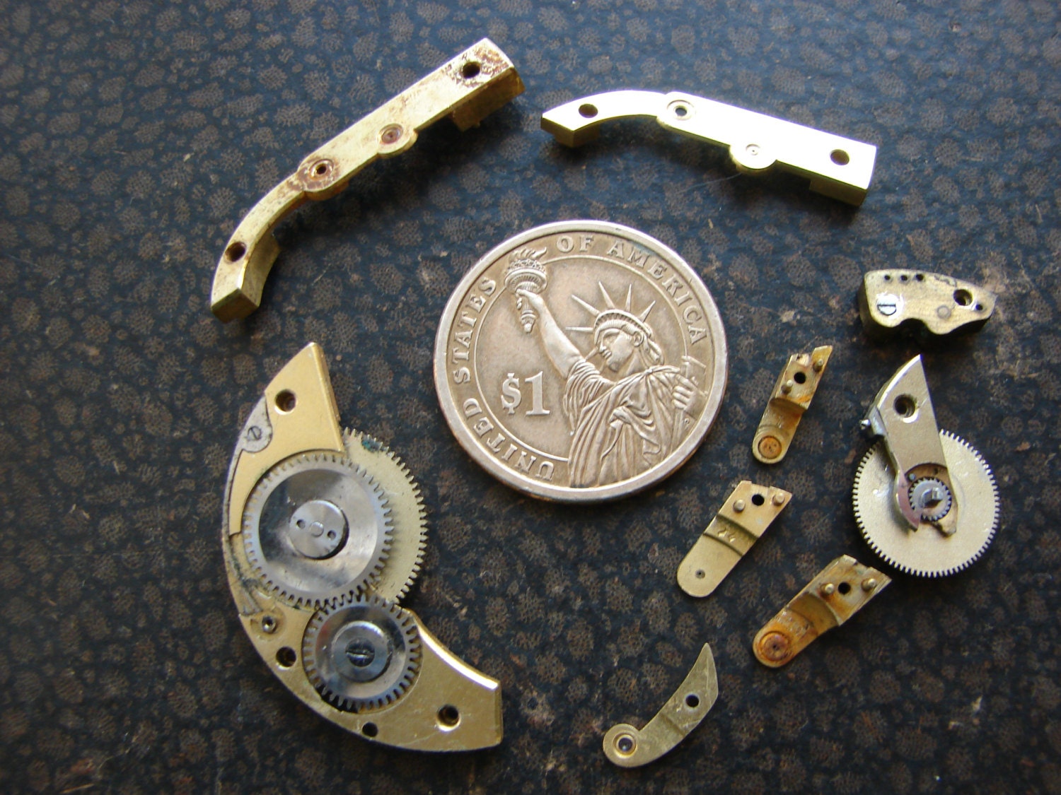 Antique Vintage Steampunk Tiny Watch brass  parts / Pocket Watch brass parts / Altered Art Industrial MIxed Media Assemblage / steam punk