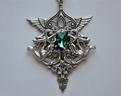 Victorian Gothic Necklace,Swarovski Crystal,Neo Victorian,Dragon Pendant,Antique Silver,Fantasy Jewelry,Sphrinx,Wing Necklace,VAMIKA