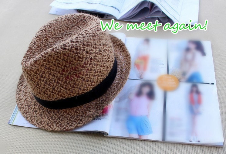 New Summer style unisex flax fedora hat in handmade,brown flax fedora hat for men/women, summer beach brown flax hat